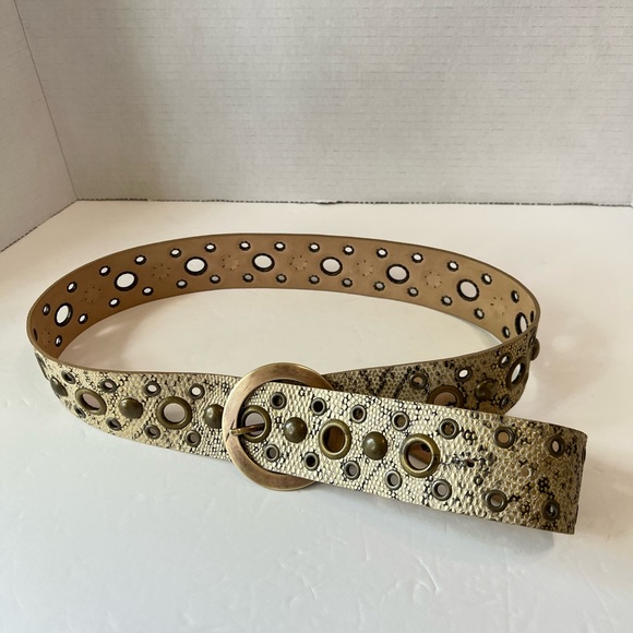 Streets Ahead leather belt python pattern sz L brass buckle & studs EC vintage - Picture 8 of 12
